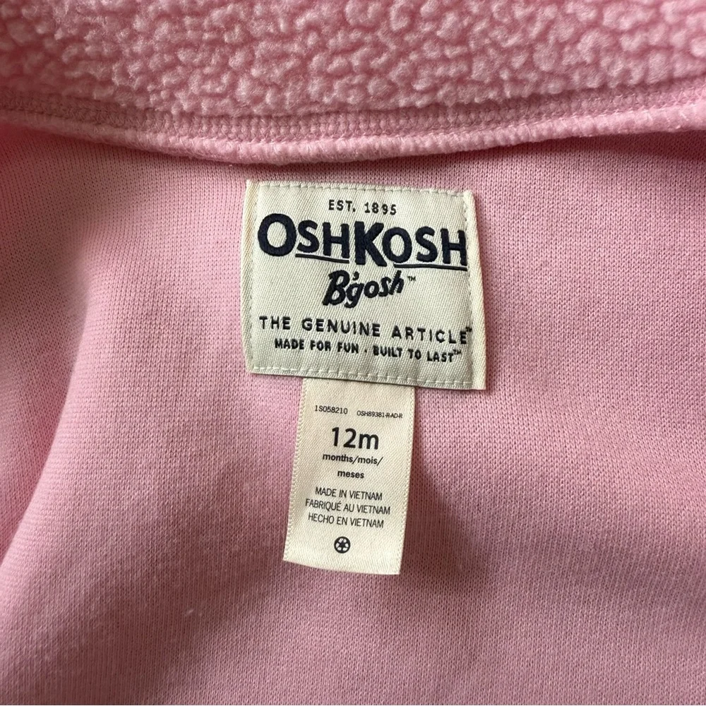 OshKosh B’gosh Pink Sherpa Fleece Jacket 12M Baby Girl Fall Classic Comfy Casual